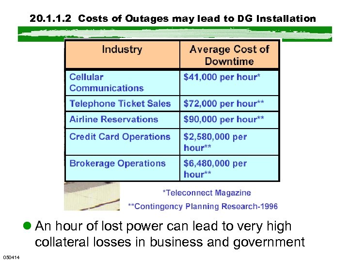 20. 1. 1. 2 Costs of Outages may lead to DG Installation l An
