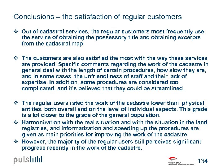 Conclusions – the satisfaction of regular customers v Out of cadastral services, the regular