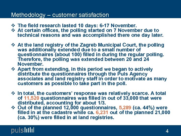 Methodology – customer satisfaction v The field research lasted 10 days: 6 -17 November.