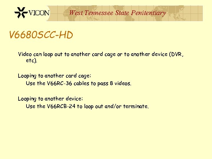 West Tennessee State Penitentiary V 6680 SCC-HD Video can loop out to another card