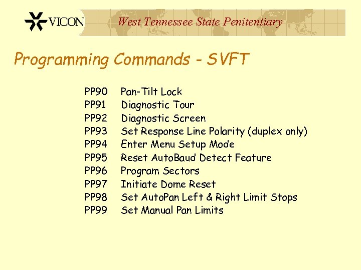 West Tennessee State Penitentiary Programming Commands - SVFT PP 90 PP 91 PP 92