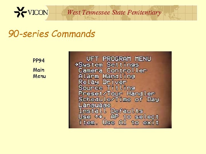 West Tennessee State Penitentiary 90 -series Commands PP 94 Main Menu 