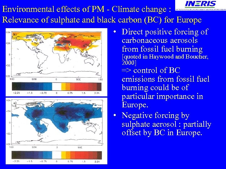 Environmental effects of PM - Climate change : Relevance of sulphate and black carbon