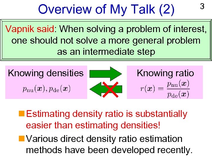 Overview of My Talk (2) 3 Vapnik said: When solving a problem of interest,