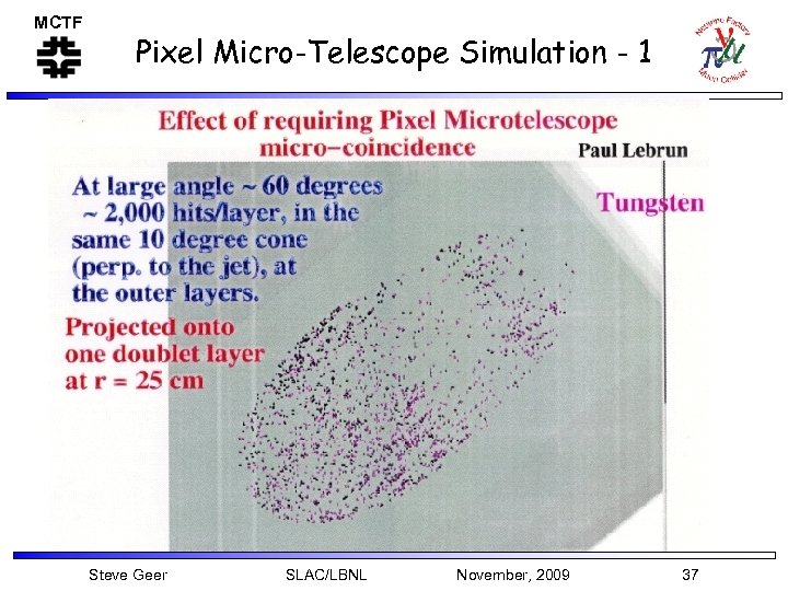 MCTF Pixel Micro-Telescope Simulation - 1 Steve Geer SLAC/LBNL November, 2009 37 