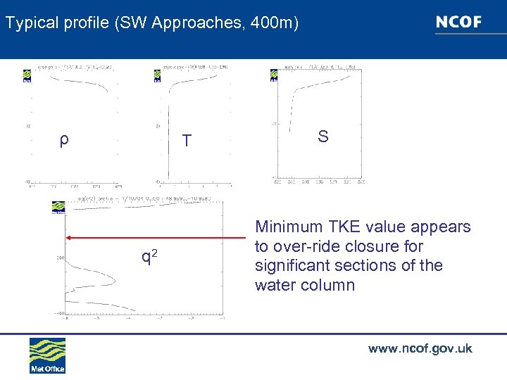 Typical profile (SW Approaches, 400 m) ρ T q 2 S Minimum TKE value