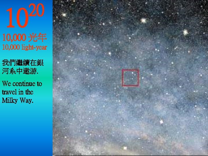 10 20 10, 000 光年 10, 000 light-year 我們繼續在銀 河系中遨游. We continue to travel