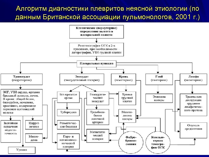 Алгоритм диагностики плевритов неясной этиологии (по данным Британской ассоциации пульмонологов, 2001 г. ) 