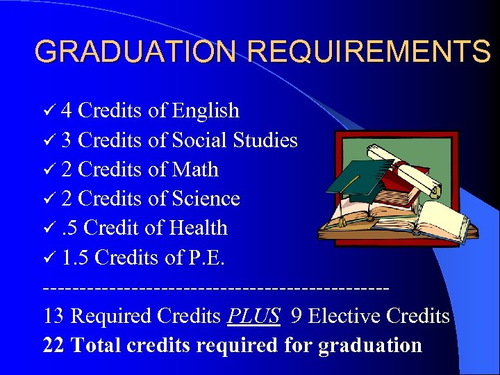 GRADUATION REQUIREMENTS ü 4 Credits of English ü 3 Credits of Social Studies ü