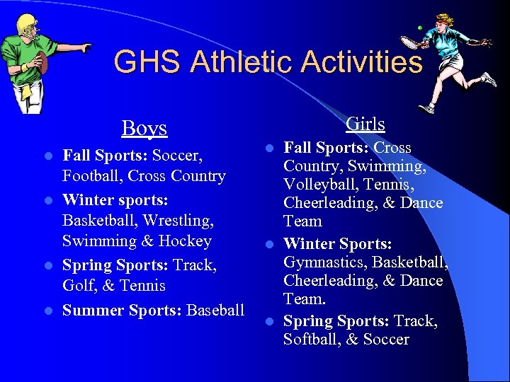 GHS Athletic Activities Boys Fall Sports: Soccer, Football, Cross Country l Winter sports: Basketball,