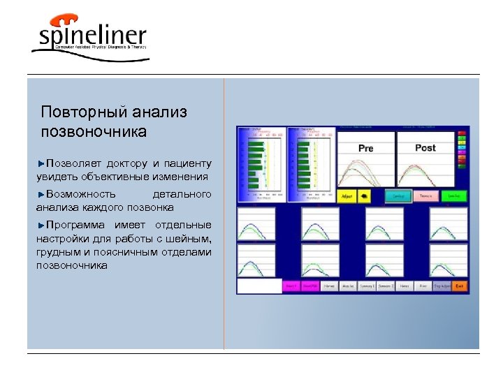 Повторный анализ позвоночника Позволяет доктору и пациенту увидеть объективные изменения Возможность детального анализа каждого