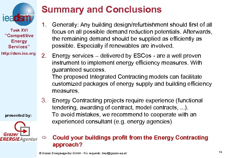 Summary and Conclusions Task XVI ”Competitive Energy Services” http: //dsm. iea. org presented by: