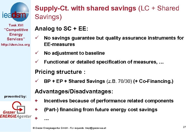 Supply-Ct. with shared savings (LC + Shared Savings) Task XVI ”Competitive Energy Services” Analog