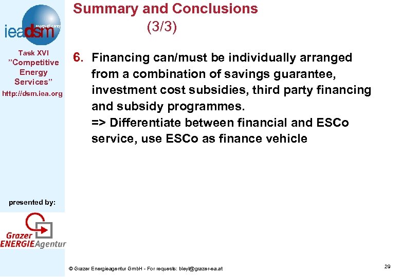 Summary and Conclusions (3/3) Task XVI ”Competitive Energy Services” http: //dsm. iea. org 6.