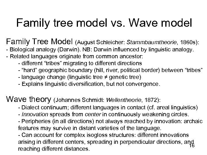 Family tree model vs. Wave model Family Tree Model (August Schleicher: Stammbaumtheorie, 1860 s):