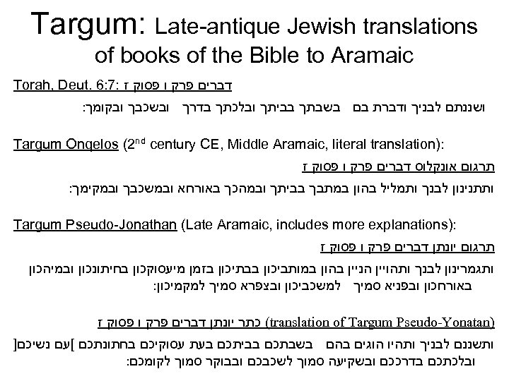  Targum: Late-antique Jewish translations of books of the Bible to Aramaic דברים פרק