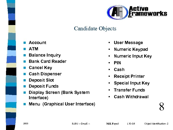 Candidate Objects n n n n n 2003 Account ATM Balance Inquiry Bank Card