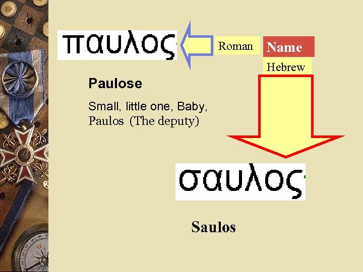 Roman Name Hebrew Paulose Small, little one, Baby, Paulos (The deputy) Saulos 