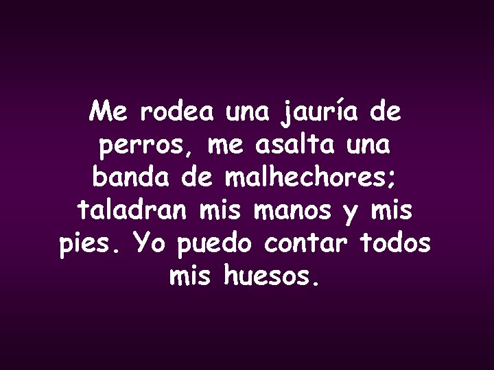 Me rodea una jauría de perros, me asalta una banda de malhechores; taladran mis