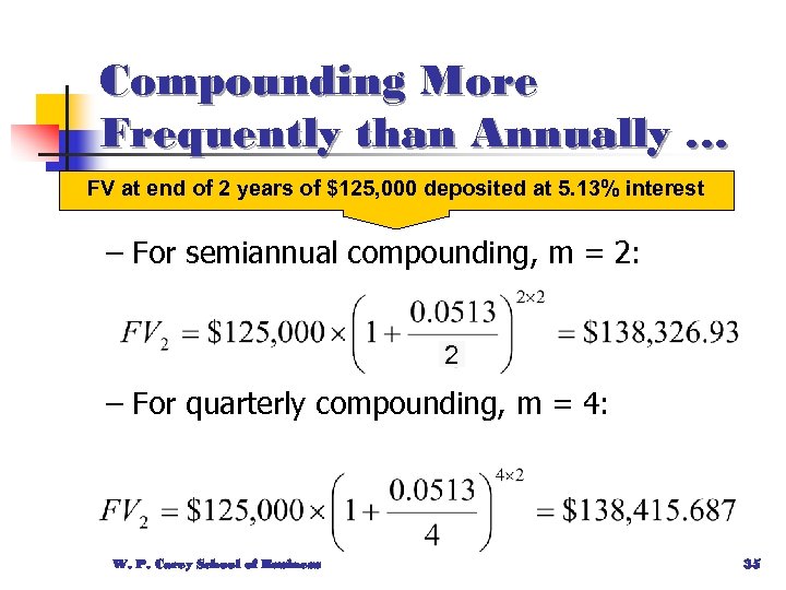 Compounding More Frequently than Annually … FV at end of 2 years of $125,