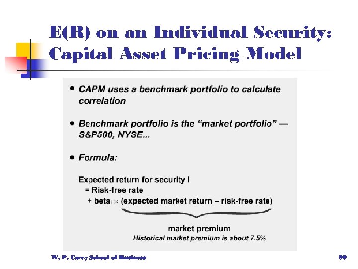 E(R) on an Individual Security: Capital Asset Pricing Model W. P. Carey School of