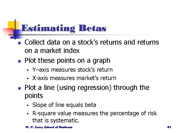 Estimating Betas n n Collect data on a stock’s returns and returns on a