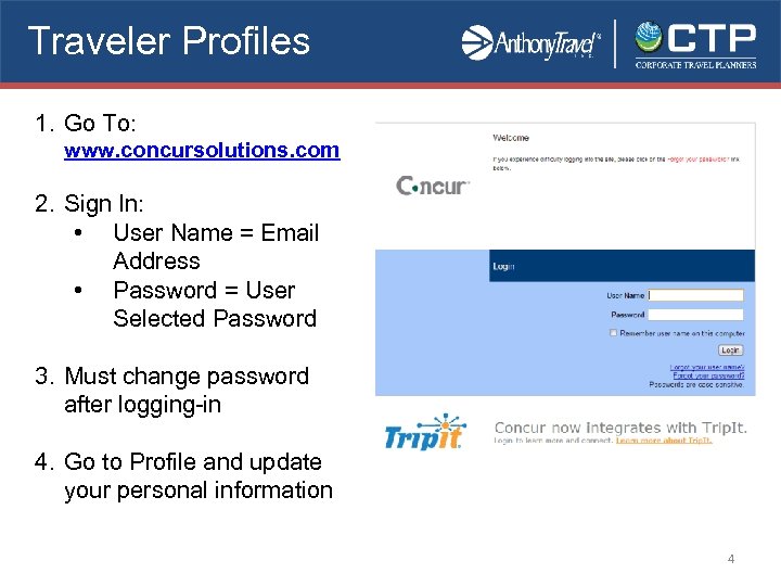 Traveler Profiles 1. Go To: www. concursolutions. com 2. Sign In: • User Name