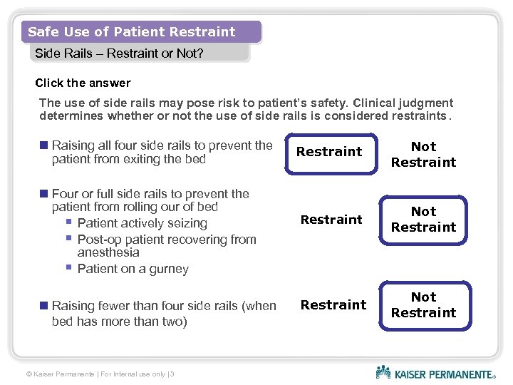 Safe Use of Patient Restraint Side Rails – Restraint or Not? Click the answer