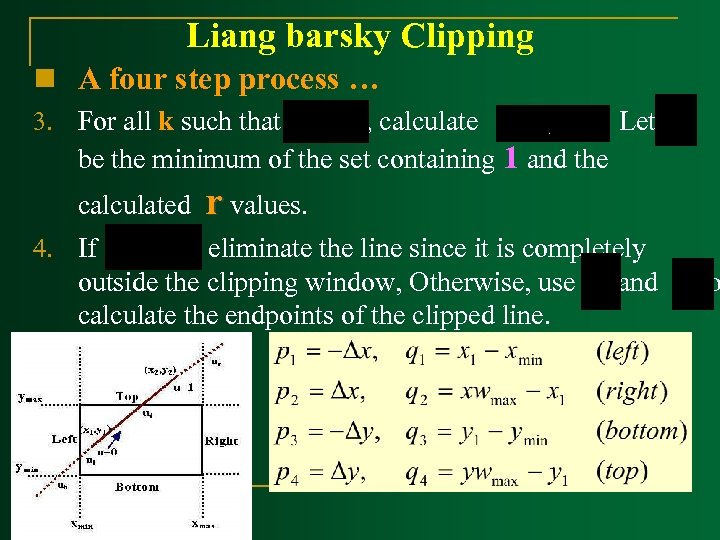 Liang barsky Clipping n A four step process … 3. For all k such