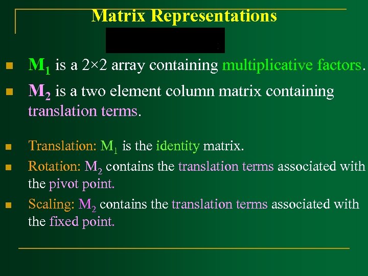 Matrix Representations n n M 1 is a 2× 2 array containing multiplicative factors.