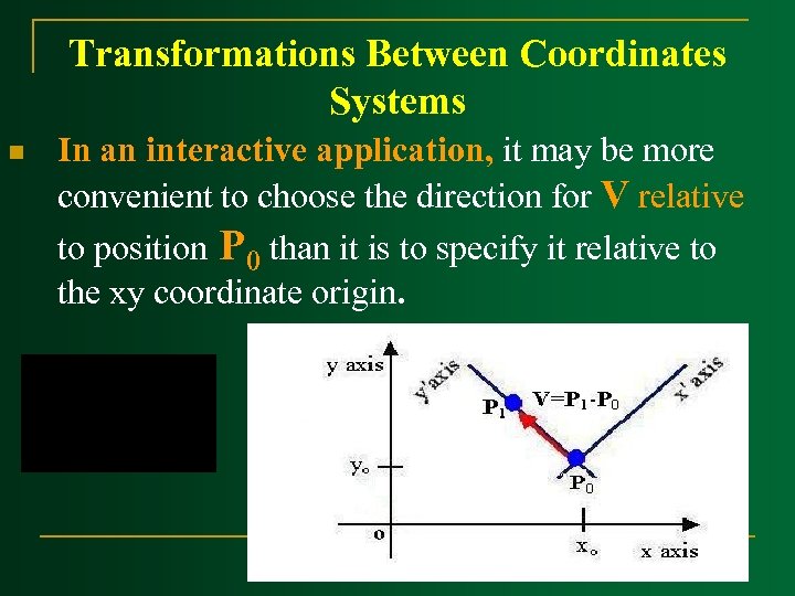 Transformations Between Coordinates Systems n In an interactive application, it may be more convenient