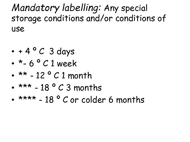 Mandatory labelling: Any special storage conditions and/or conditions of use • • • +