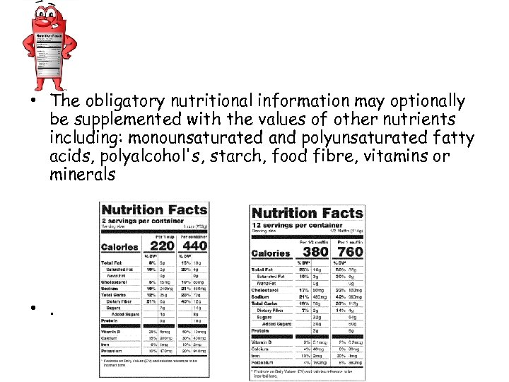  • The obligatory nutritional information may optionally be supplemented with the values of