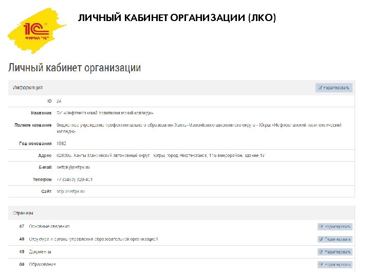 ЛИЧНЫЙ КАБИНЕТ ОРГАНИЗАЦИИ (ЛКО) 
