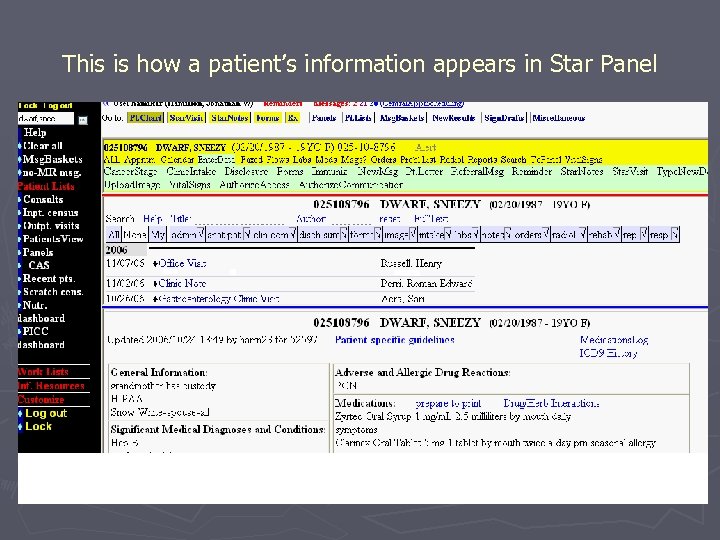 This is how a patient’s information appears in Star Panel 
