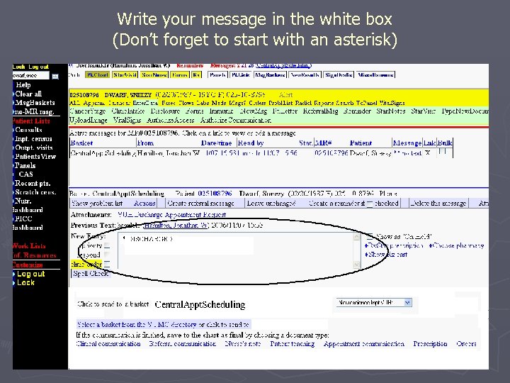 Write your message in the white box (Don’t forget to start with an asterisk)