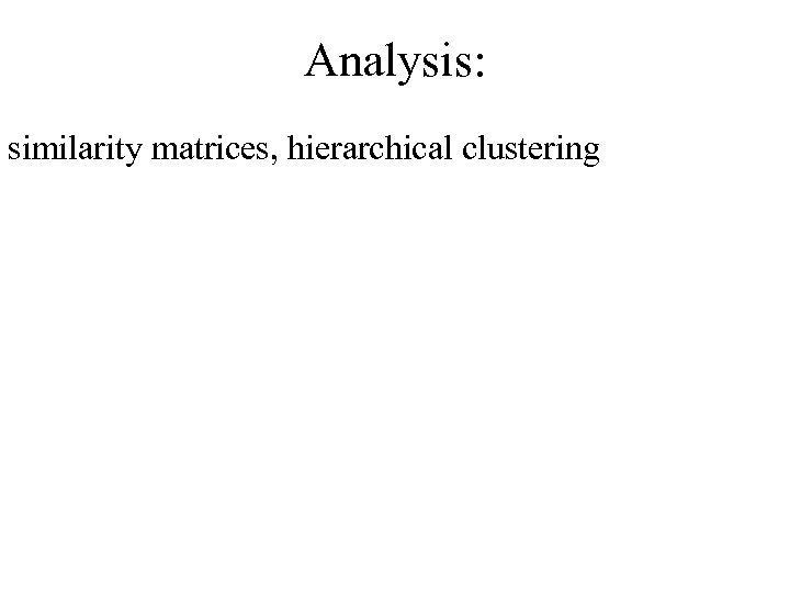 Analysis: similarity matrices, hierarchical clustering 