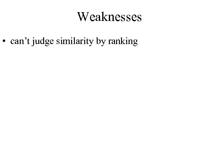 Weaknesses • can’t judge similarity by ranking 