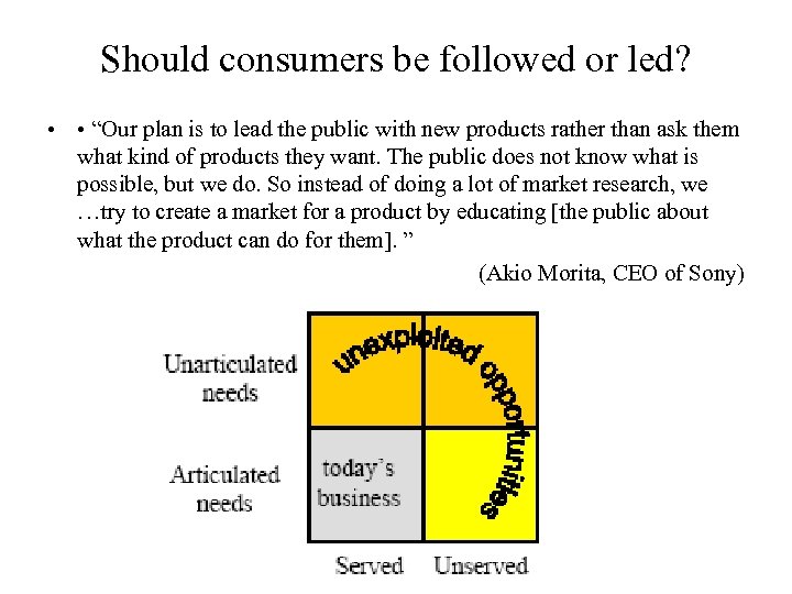 Should consumers be followed or led? • • “Our plan is to lead the