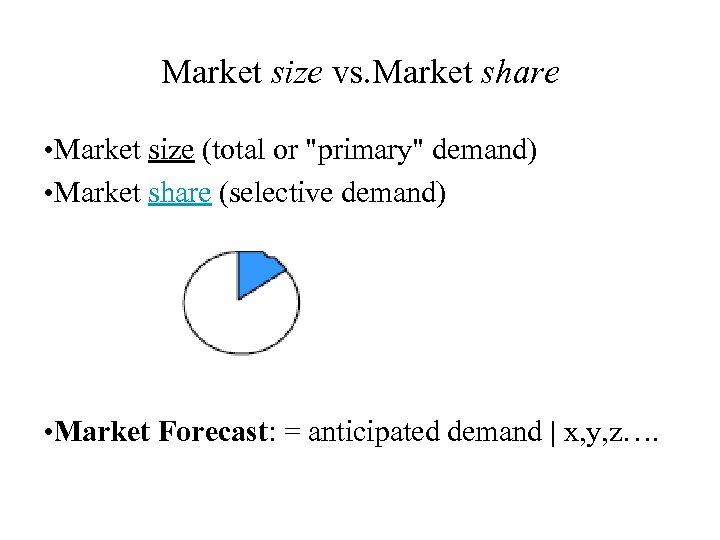 Market size vs. Market share • Market size (total or 