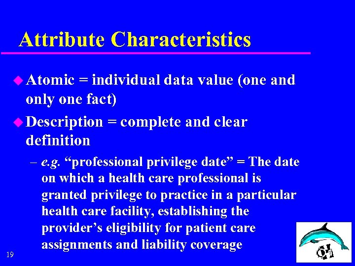 Attribute Characteristics u Atomic = individual data value (one and only one fact) u
