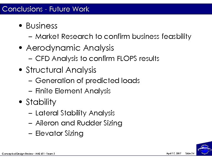 Conclusions - Future Work • Business – Market Research to confirm business feasbility •