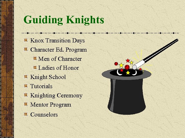 Guiding Knights Knox Transition Days Character Ed. Program Men of Character Ladies of Honor
