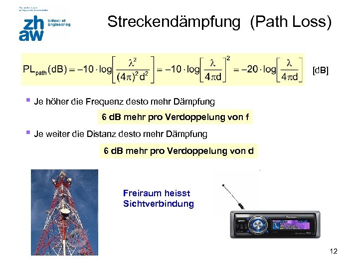 Streckendämpfung (Path Loss) [d. B] § Je höher die Frequenz desto mehr Dämpfung 6