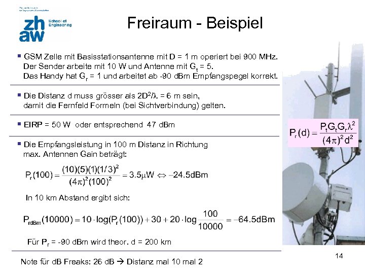 Freiraum - Beispiel § GSM Zelle mit Basisstationsantenne mit D = 1 m operiert