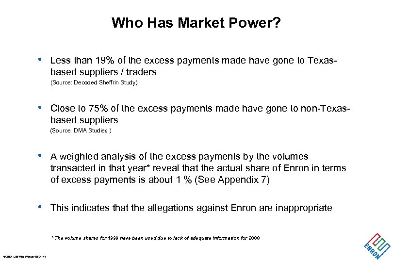 Who Has Market Power? • Less than 19% of the excess payments made have
