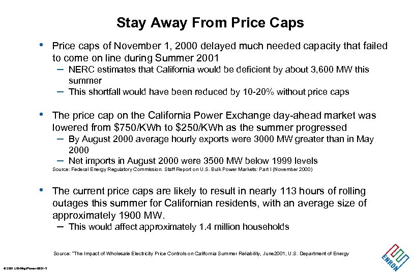 Stay Away From Price Caps • Price caps of November 1, 2000 delayed much