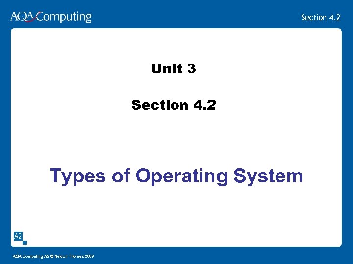 Section 4. 2 Unit 3 Section 4. 2 Types of Operating System AQA Computing