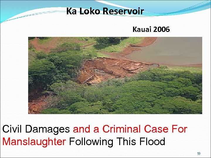 Ka Loko Reservoir Kauai 2006 Risk to Whom-For What: Civil Damages and a Criminal