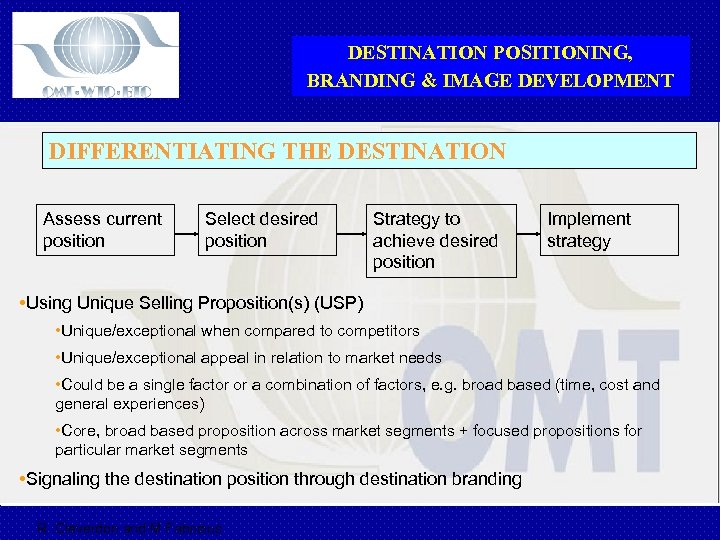 DESTINATION POSITIONING, BRANDING & IMAGE DEVELOPMENT DIFFERENTIATING THE DESTINATION Assess current position Select desired